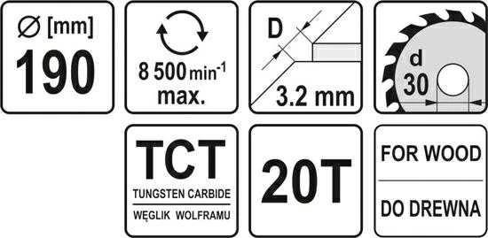 Yato PILA TARCZOWA DO DREWNA 190X20TX30MM (YT-60488)