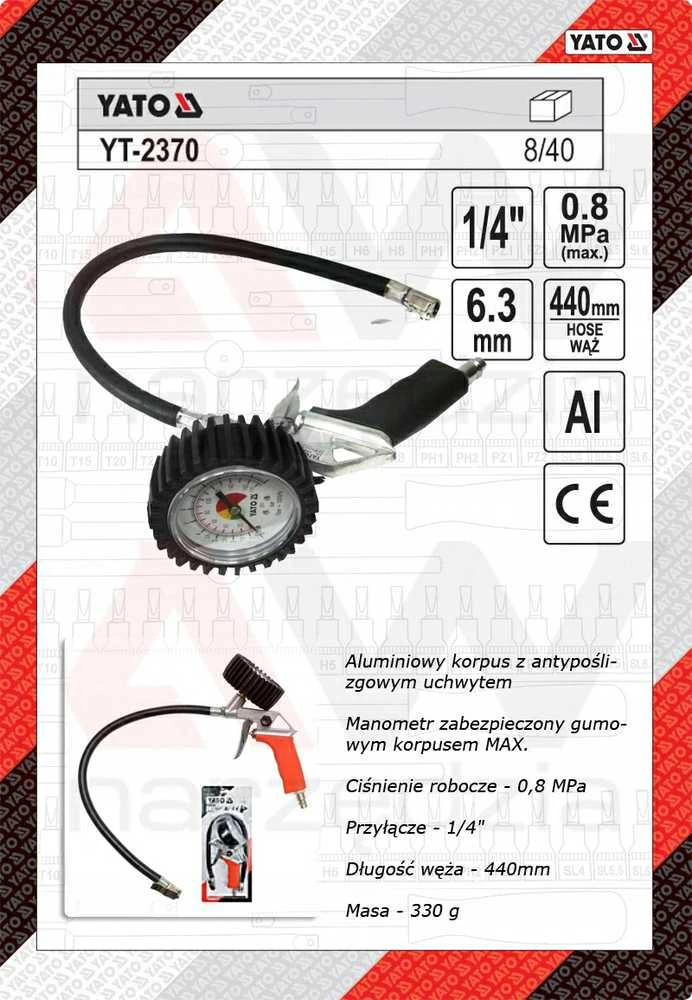 Yato pripūtimo pistoletas su manometru YT-2370