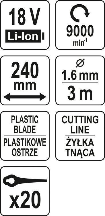 Yato akumuliatorinė žoliapjovė 2in1 YT-85015 be akumuliatoriaus ir kroviklio