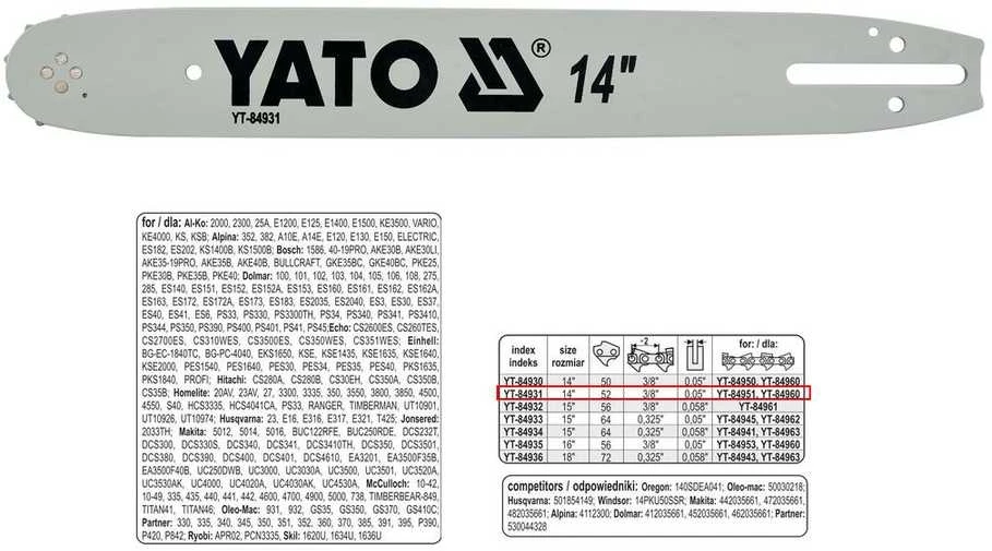YATO grandinės kreiptuvas 35cm/52/3/8"/1.3
