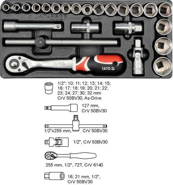 YATO STALČIO Įdėklas 1/2 "RAKTŲ RINKINYS 24 vnt. 5537