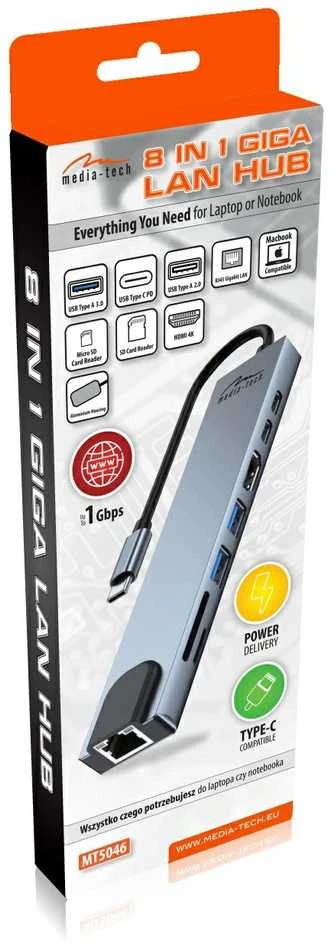 Media-Tech 8-in-1 USB-C daugiafunkcis adapteris