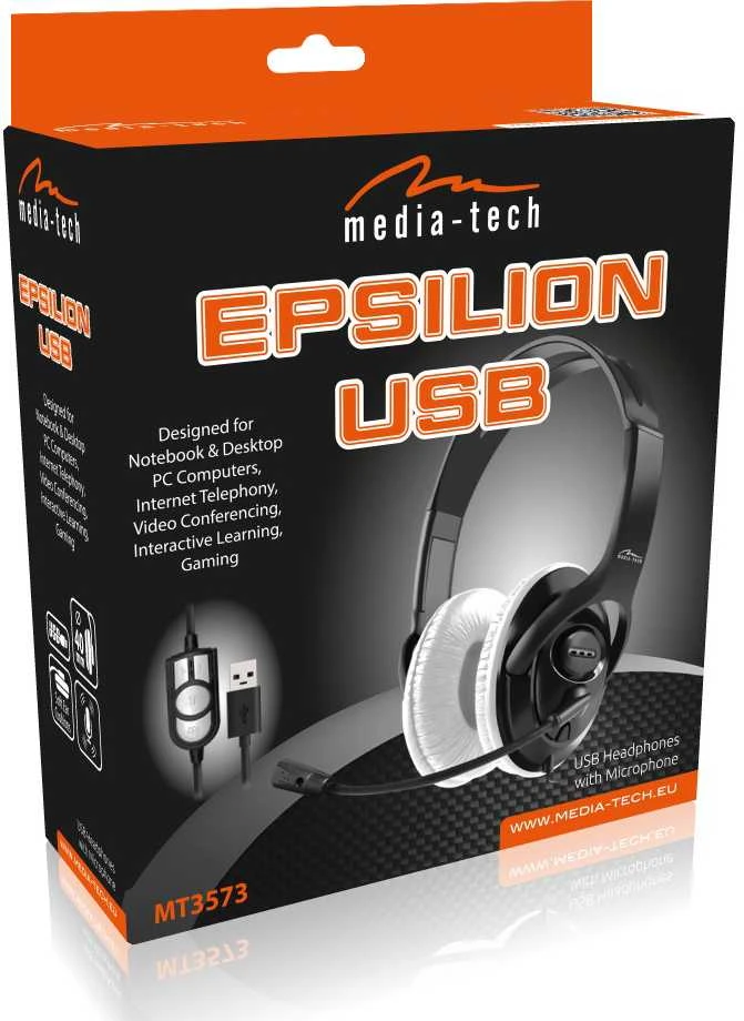 Kompiuterinės ausinės Media-Tech EPSILION USB MT3573, su mikrofonu, USB jungtis, juodos