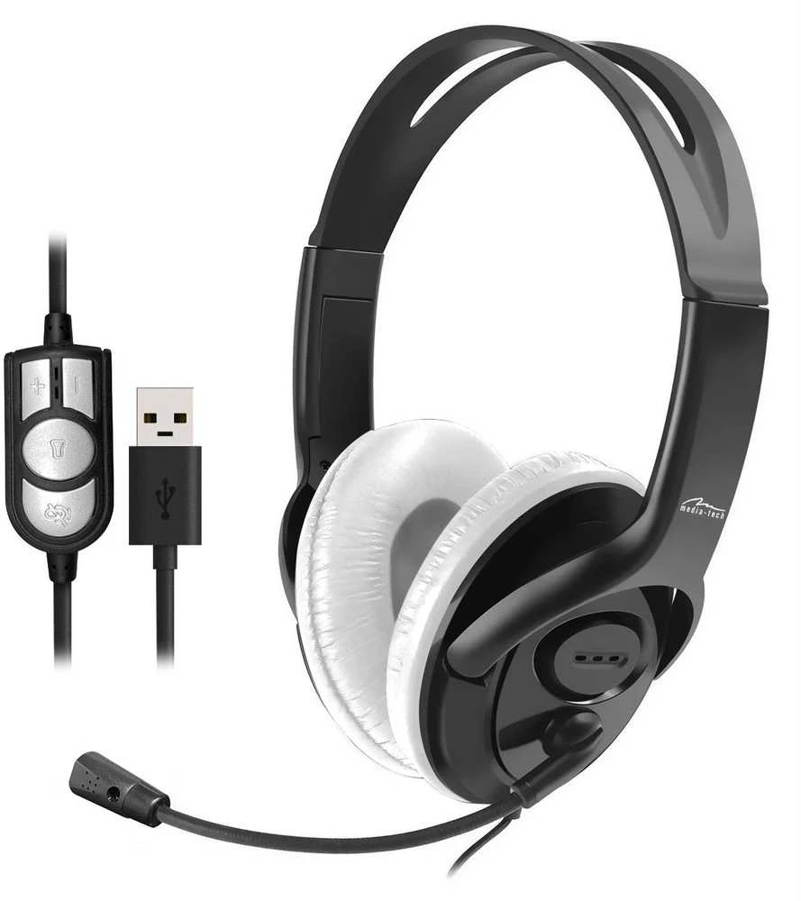 Kompiuterinės ausinės Media-Tech EPSILION USB MT3573, su mikrofonu, USB jungtis, juodos