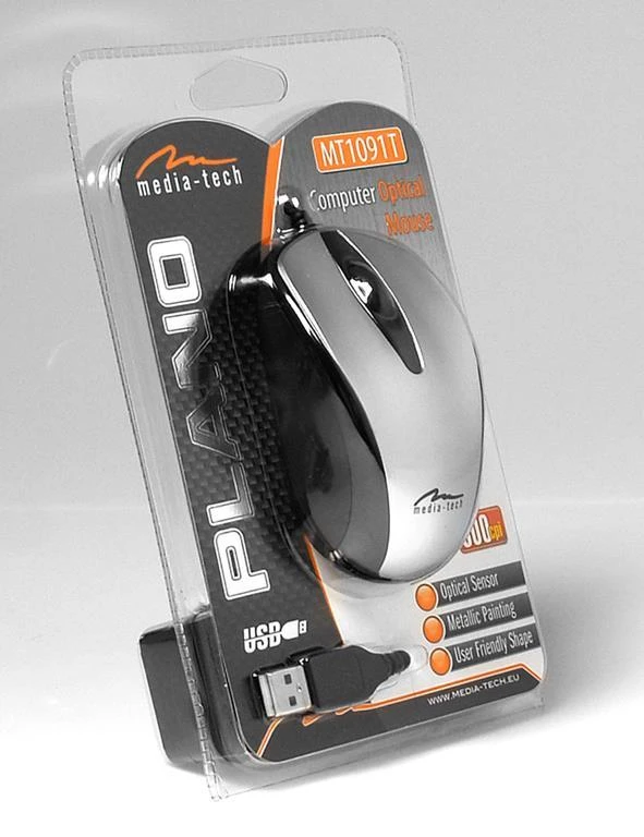 Itin ergonomiška optinė pelė Media-Tech PLANO MT1091T, USB jungtis, 800DPI, pilka