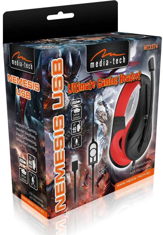 Media-Tech MT3574 NEMESIS USB - Stereo USB ausinės skirta gamers, kabelis remote control