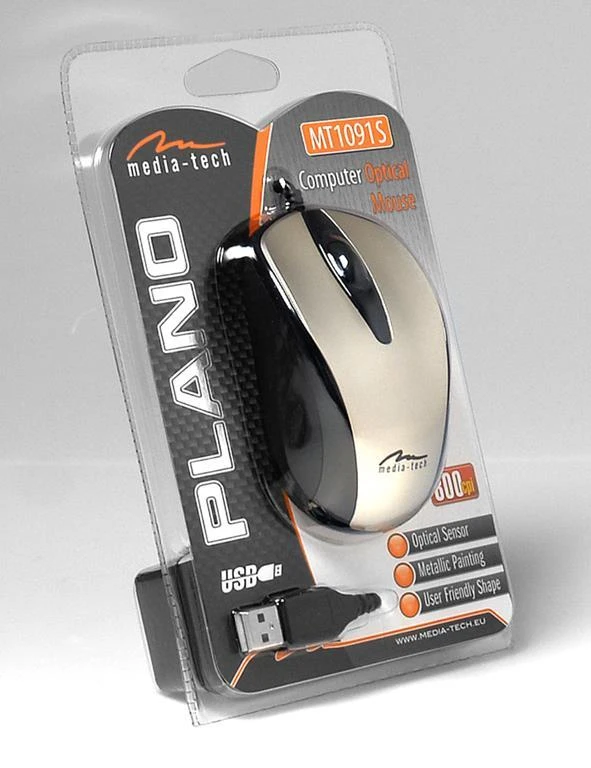 Itin ergonomiška optinė pelė Media-Tech PLANO MT1091S, USB jungtis, 800DPI, sidabrinė