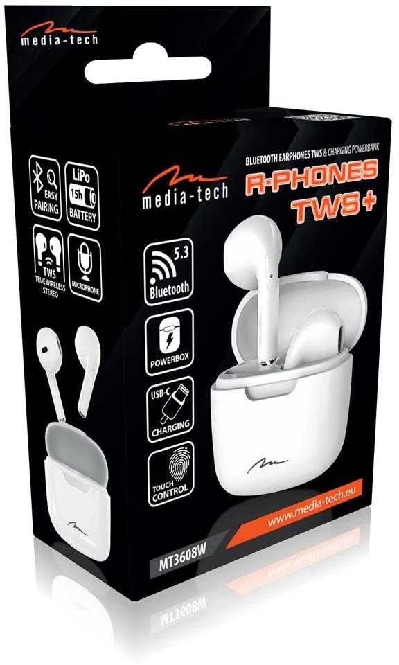 Baltos TWS ausinės su mikrofonu Media-Tech MT3608W R-Phones