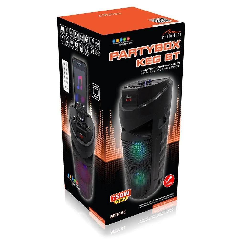 Nešiojama kolonėlė Media-Tech PARTYBOX KEG BT MT3165, 30W RMS, Bluetooth, Karaoke, USB, MicroSD, FM Radijas, AUX, su distanciniu pultu