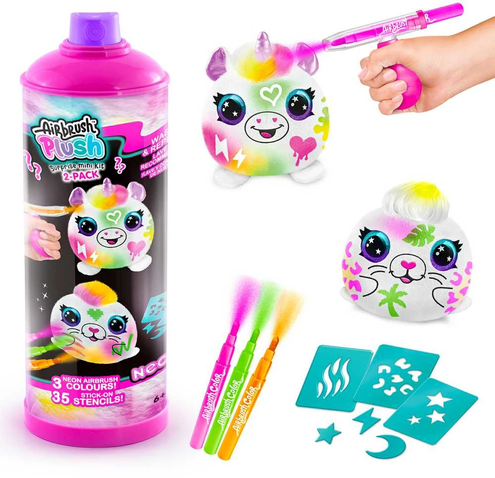 AIRBRUSH PLUSH Rinkinys su aerografu „Mini neoninis siurprizas“, 2.vnt