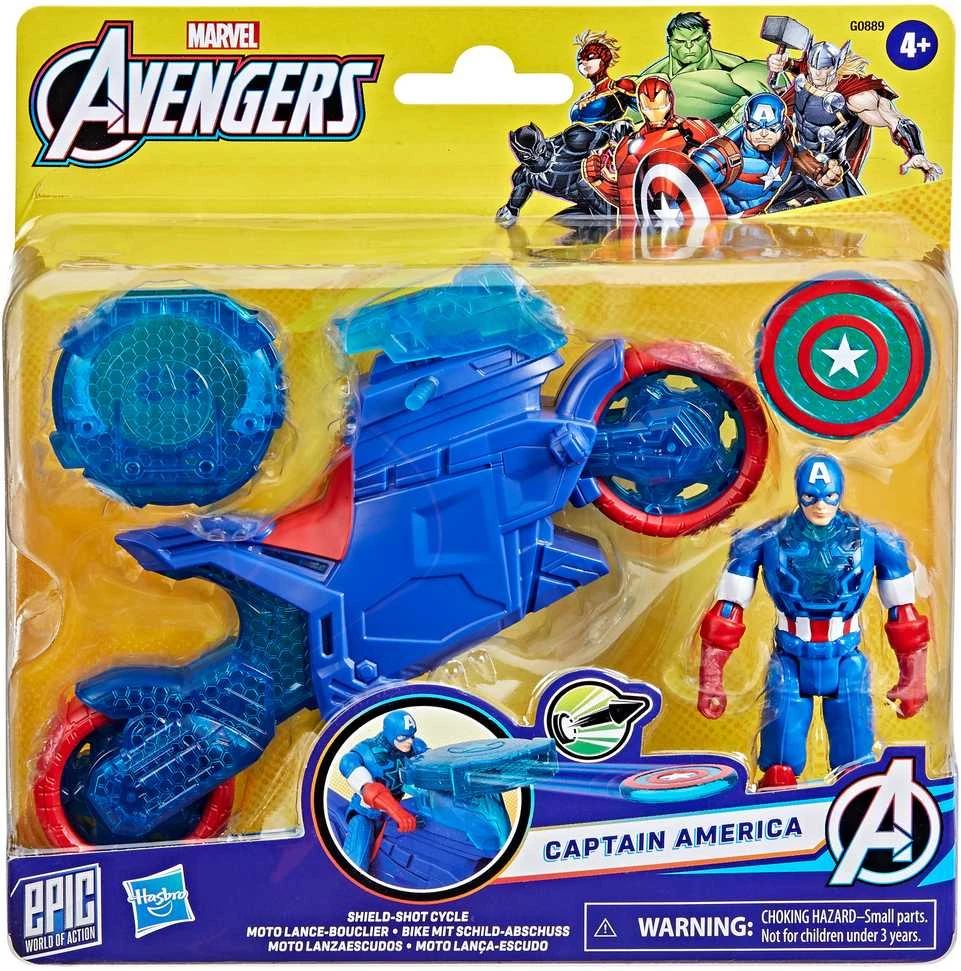 Hasbro AVENGERS Kapitono Amerikos skydus šaudantis motociklas, 10 cm