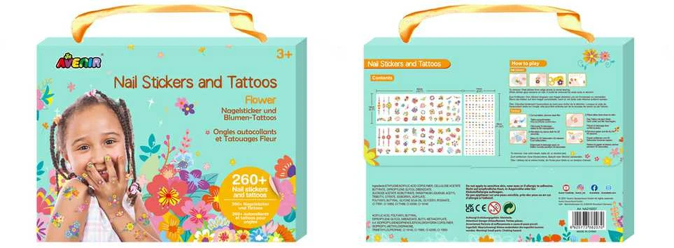 AVENIR 230+ nagų lipdukų ir tatuiruočių „Gėlės“