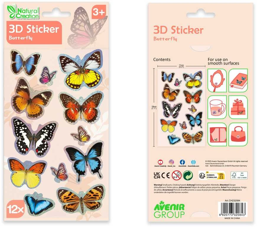 AVENIR 3D lipdukų rinkinys „Drugeliai“
