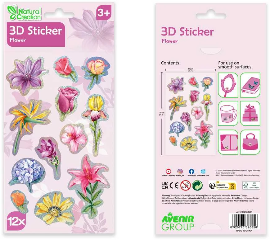AVENIR 3D lipdukų rinkinys „Gėlės“