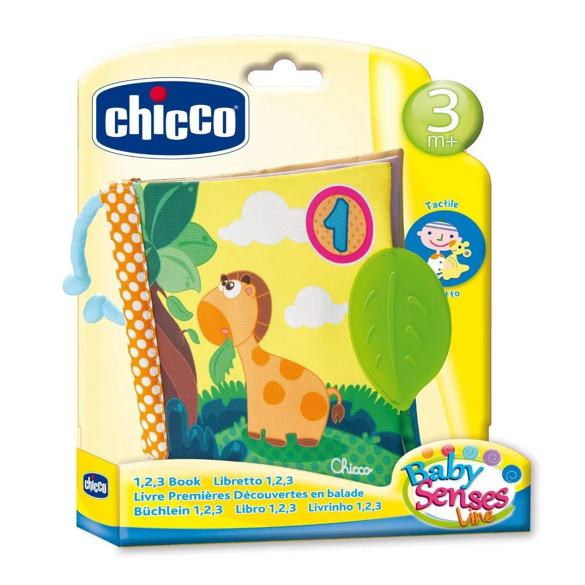 Chicco BABY SENSES minkšta knygutė-kramtukas 1-2-3, 00072376000000