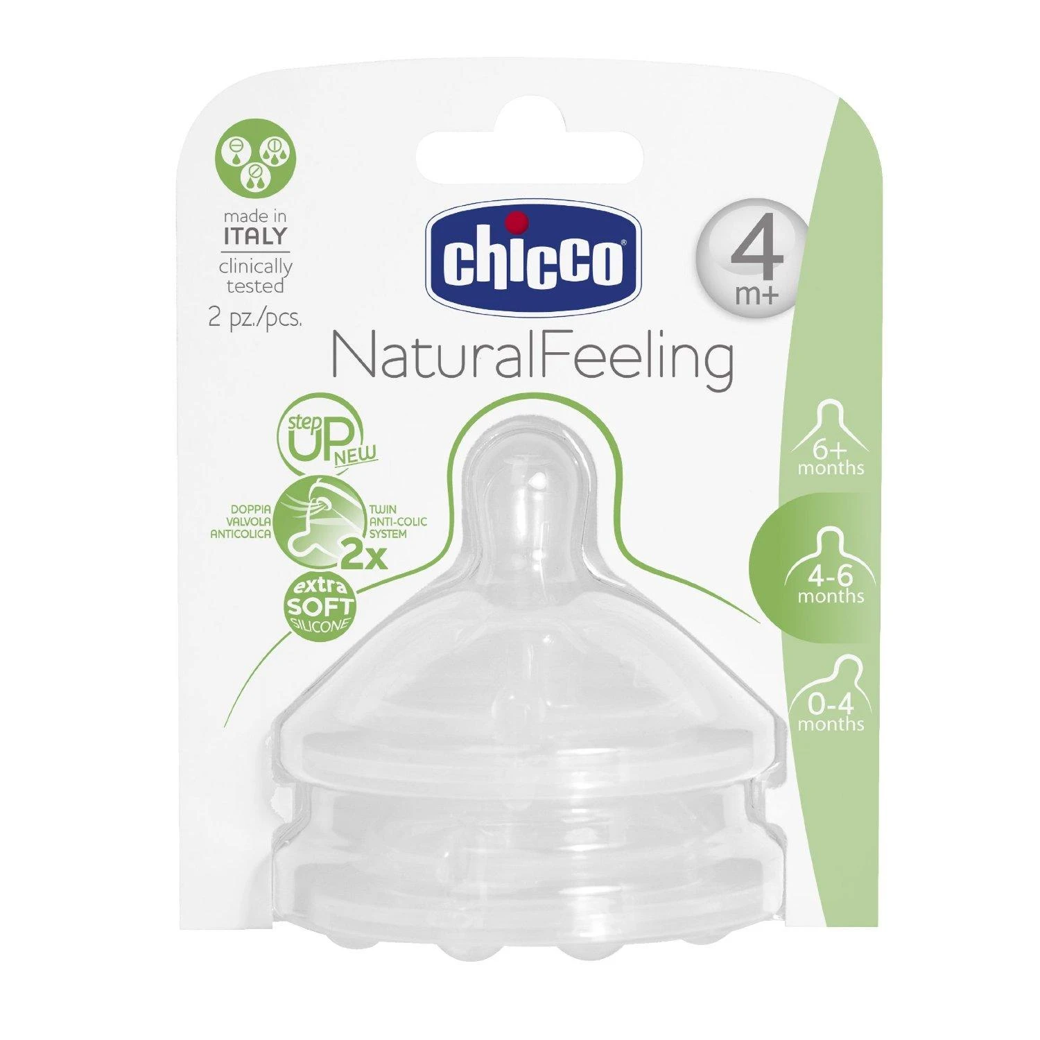 Chicco CHI Silikoniniai buteliuko žindukai NATURAL FEELING, 2 vnt. (reguliuojama tėkmė)