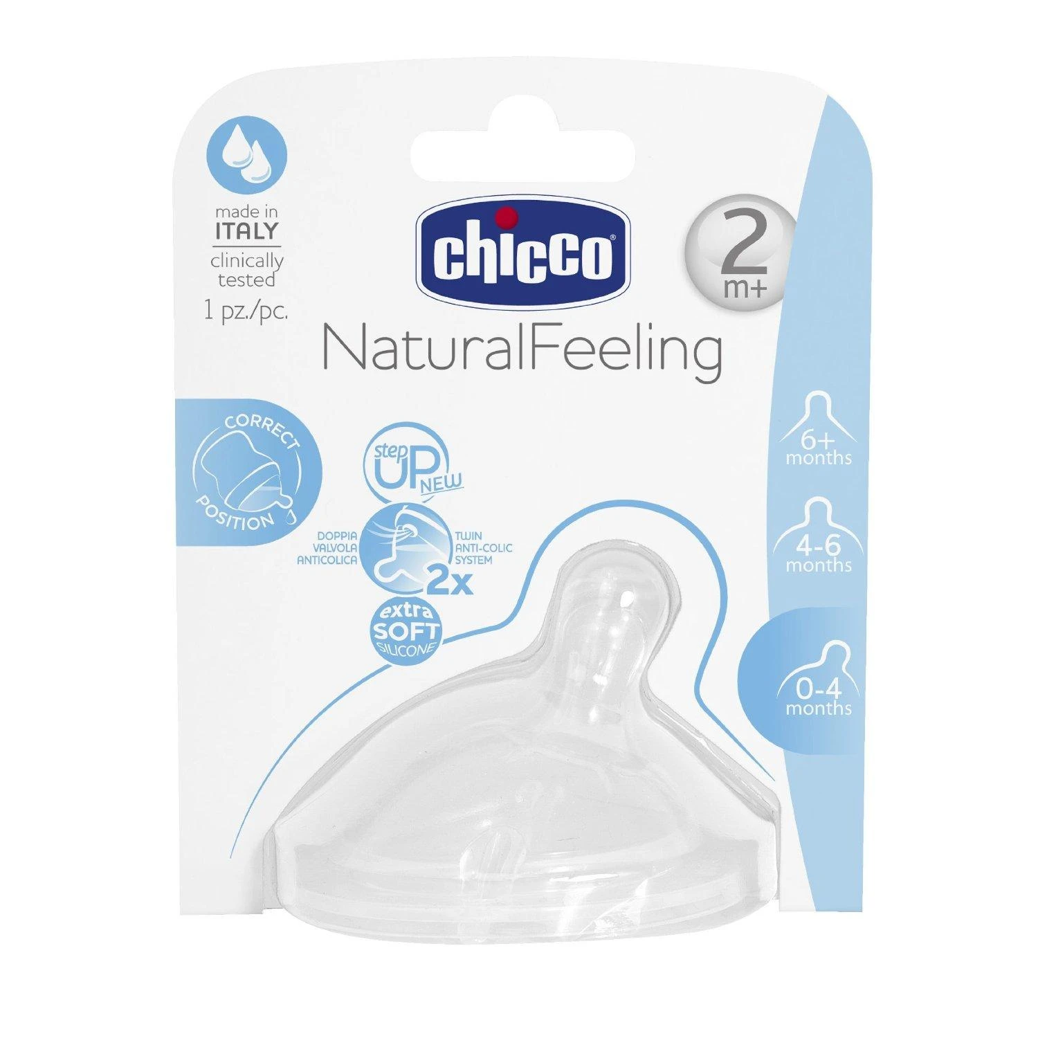 CHICCO NATURAL FEELING Silikoonist lutt, 2m+