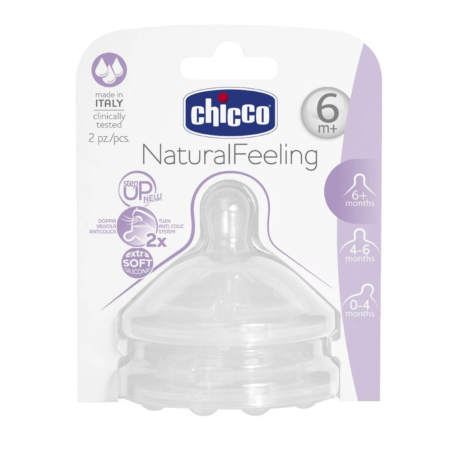 CHICCO NATURAL FEELING Silikoonist lutt, 6-12m