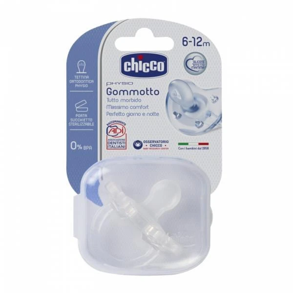 CHICCO Žindukas ortodontinis PHYSIO SOFT, 6-12M+, Iš silikono
