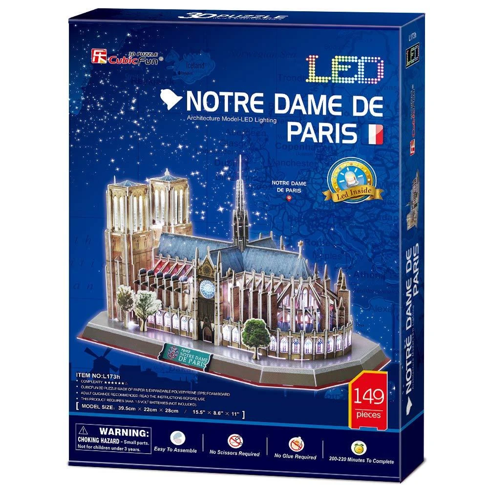 Puzzle 3D dėlionė CubicFun Notre Dame De Paris (su LED apšvietimu) 149 d.