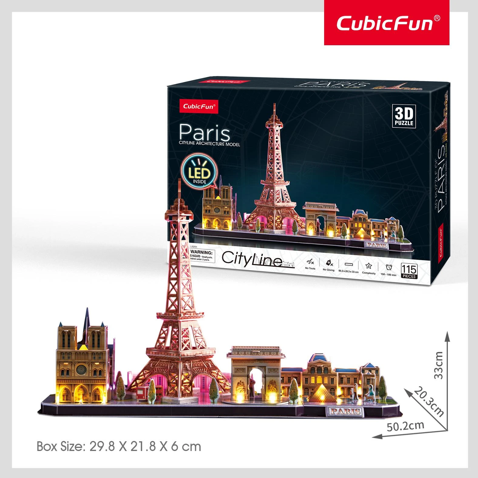 CUBICFUN City Line 3D dėlionė su LED (didelė)„Paryžius"