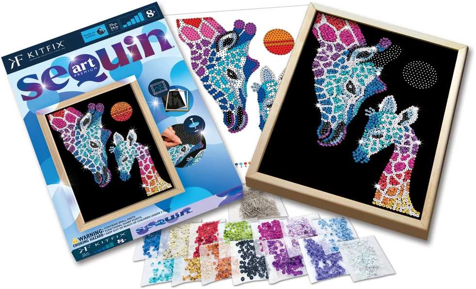 KITFIX DIY „Sequin Art“ mėlynasis rinkinys „Žirafos“