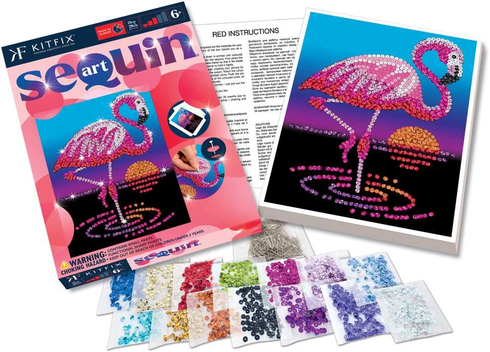 KITFIX DIY „Sequin Art“ raudonasis rinkinys „Flamingas Frenkis“