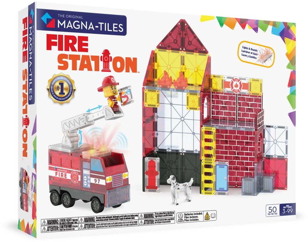 MAGNA-TILES Magnetinis konstruktorius „Ugniagesių stotis“, 50 det.