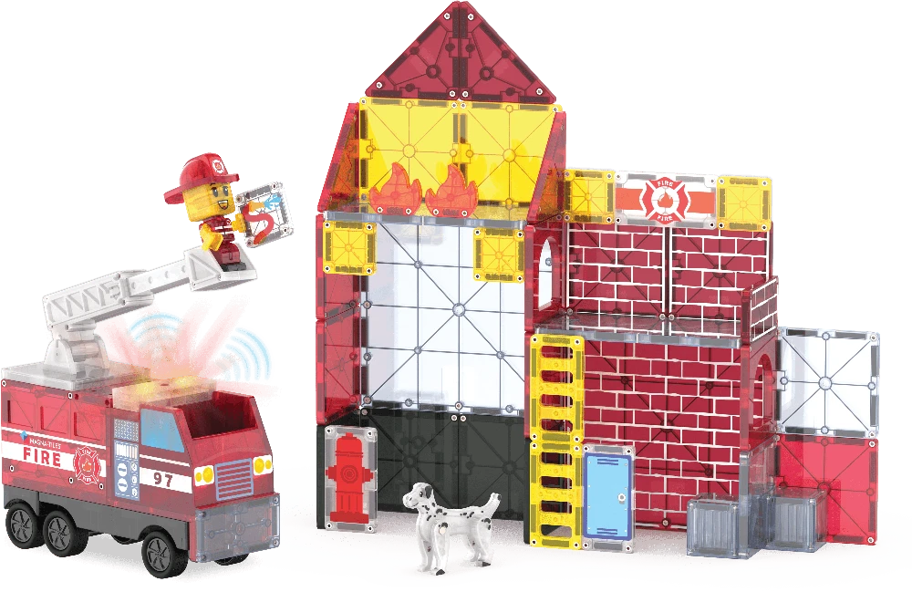 MAGNA-TILES Magnetinis konstruktorius „Ugniagesių stotis“, 50 det.