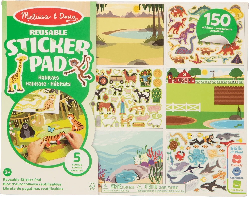 MELISSA & DOUG Daugkartinio naudojimo lipdukų knygelė „Gyvūnai ir jų namai“