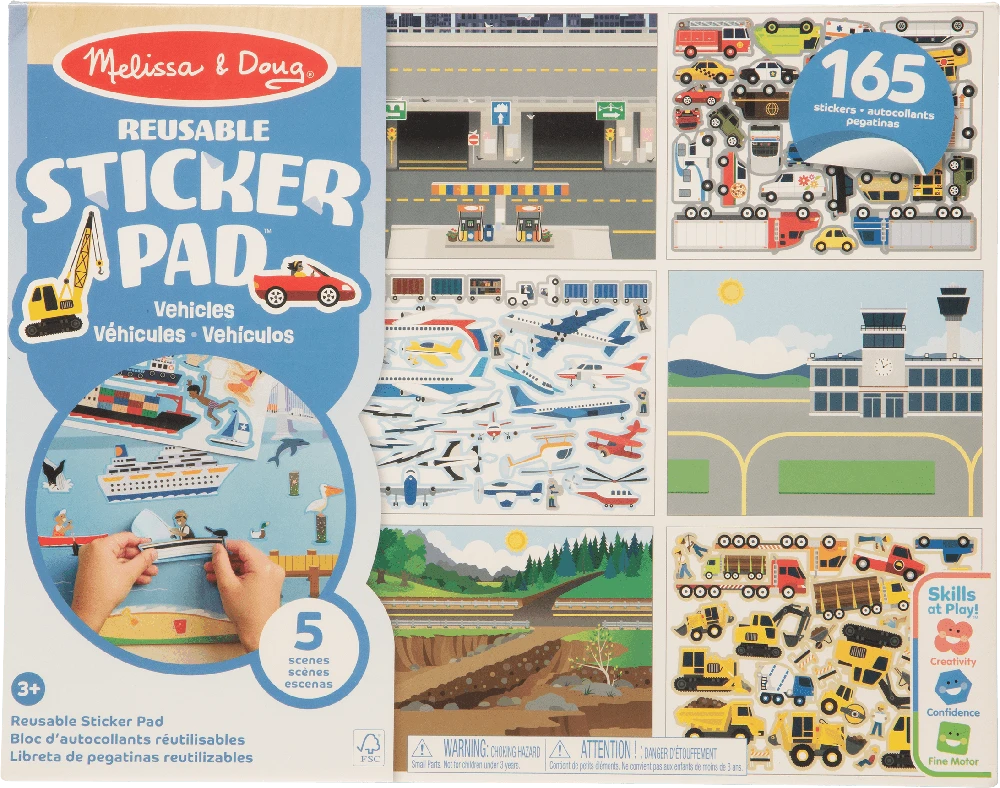 MELISSA & DOUG Daugkartinio naudojimo lipdukų knygelė „Transporto priemonės“