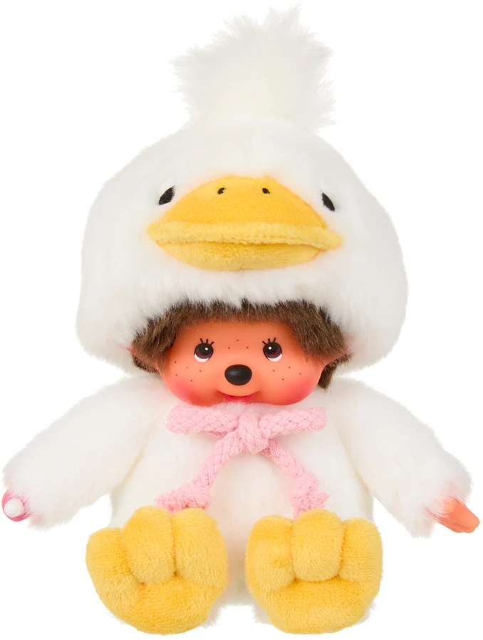 MONCHHICHI Pliušinė beždžionėlė su ančiuko kostiumu, 18 cm