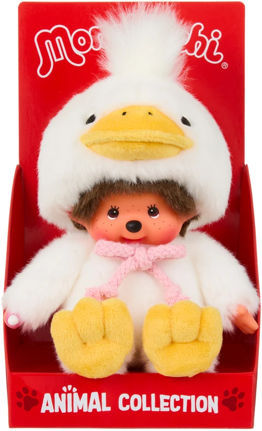 MONCHHICHI Pliušinė beždžionėlė su ančiuko kostiumu, 18 cm