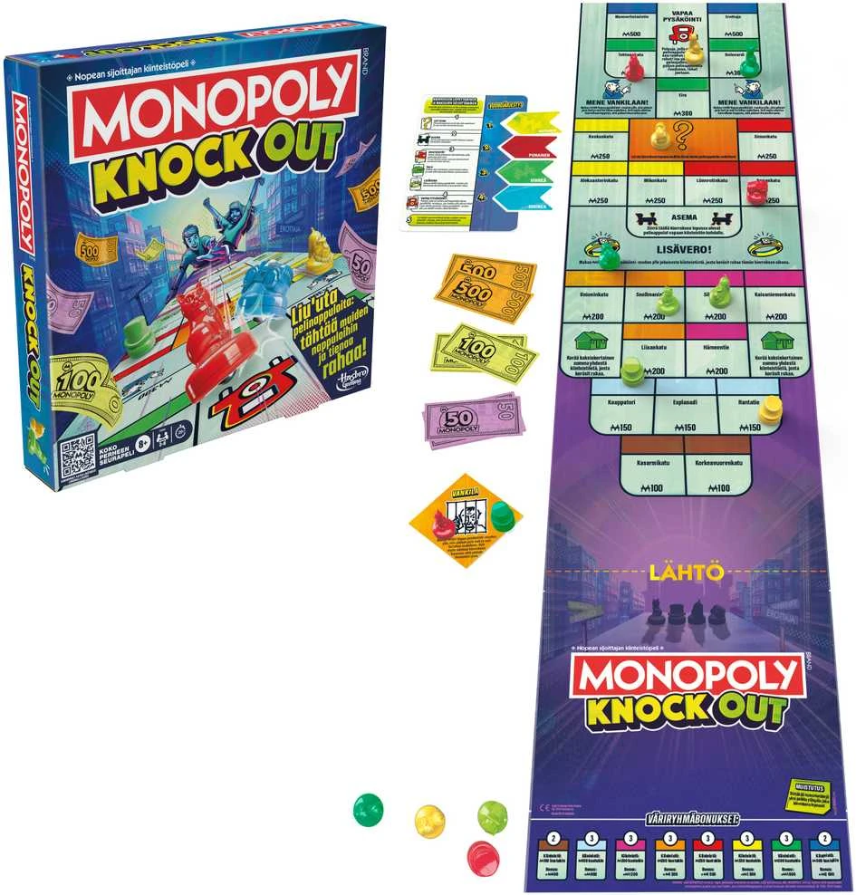 Hasbro MONOPOLY Stalo žaidimas „Knockout“ (suomių kalba)