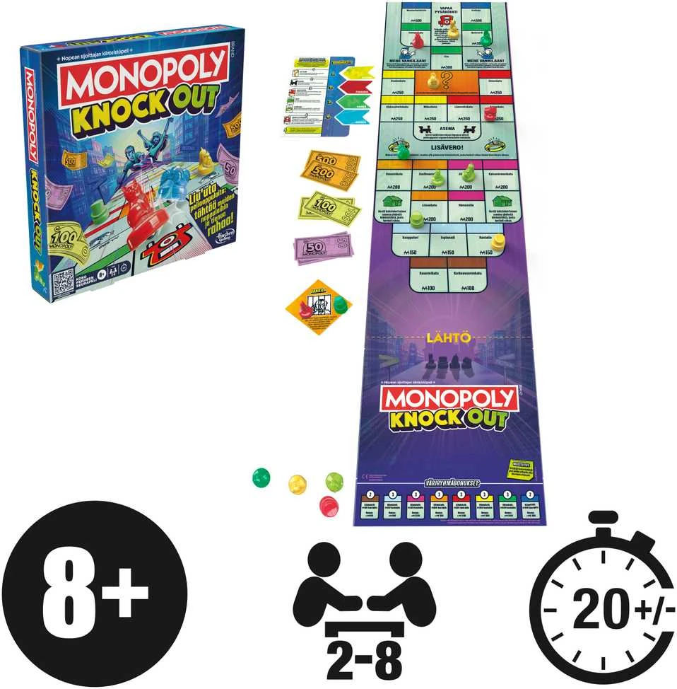 Hasbro MONOPOLY Stalo žaidimas „Knockout“ (suomių kalba)
