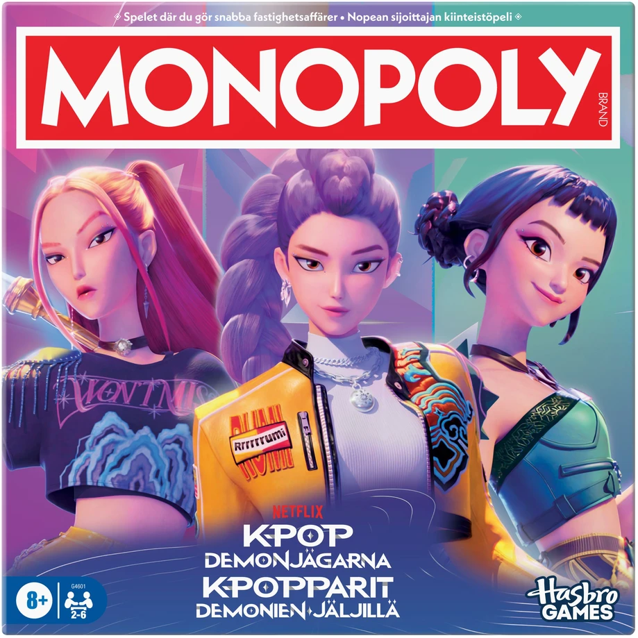 MONOPOLY Stalo žaidimas „: KPOP Demon hunters“, suomių / švedų k.