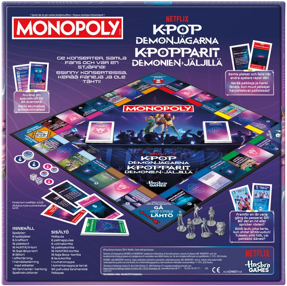 MONOPOLY Stalo žaidimas „: KPOP Demon hunters“, suomių / švedų k.