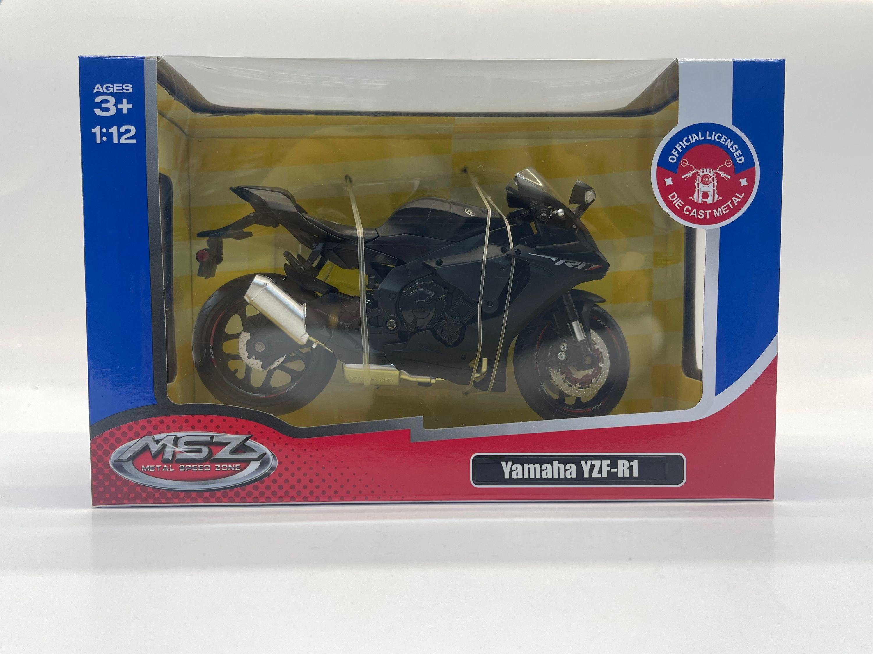 MSZ Motorcycle Yamaha 1:12 YZF-R1 This modelis is a 1:12 scale motorcycle; Height 10 cm, Plotis 6.3 cm, Gylis 17.3 cm