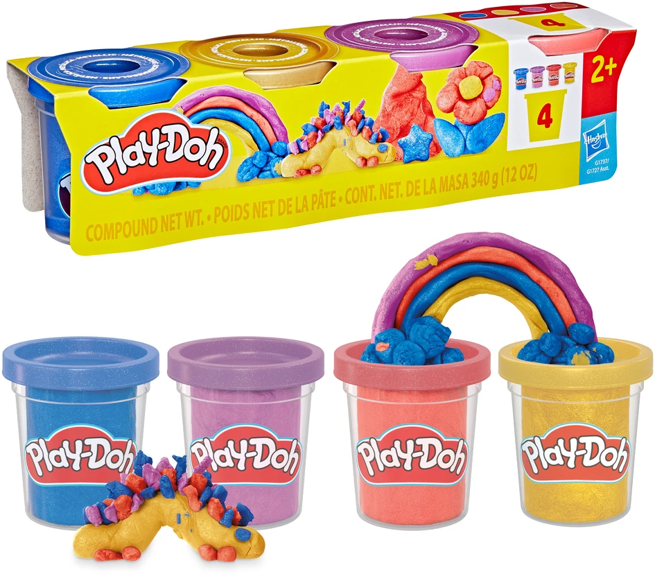PLAY-DOH Blizgaus plastilino rinkinys, 4 vnt.