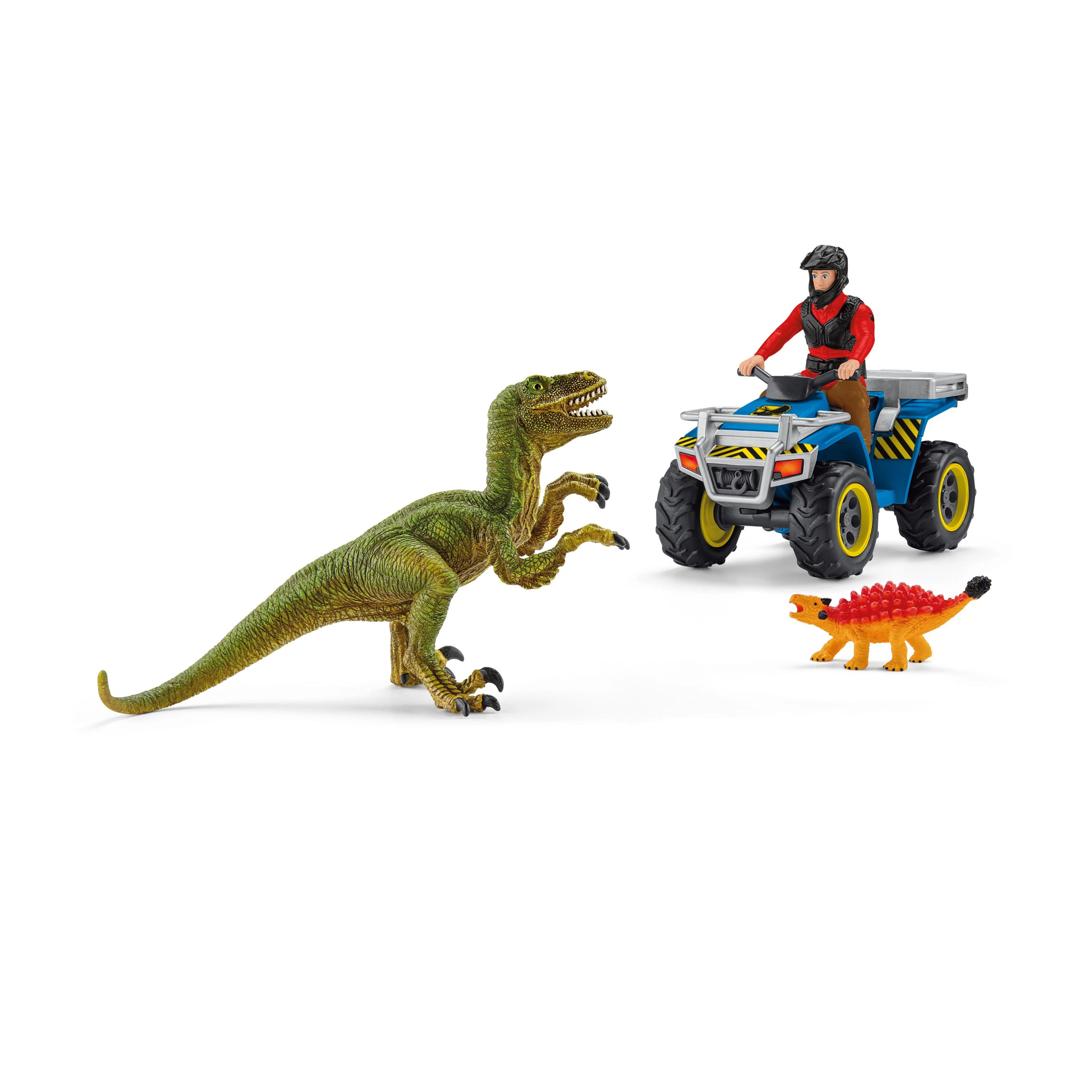 SCHLEICH „Dinosaurs“ Rinkinys - Pabėgimas Nuo Velociraptoriaus Keturračiu