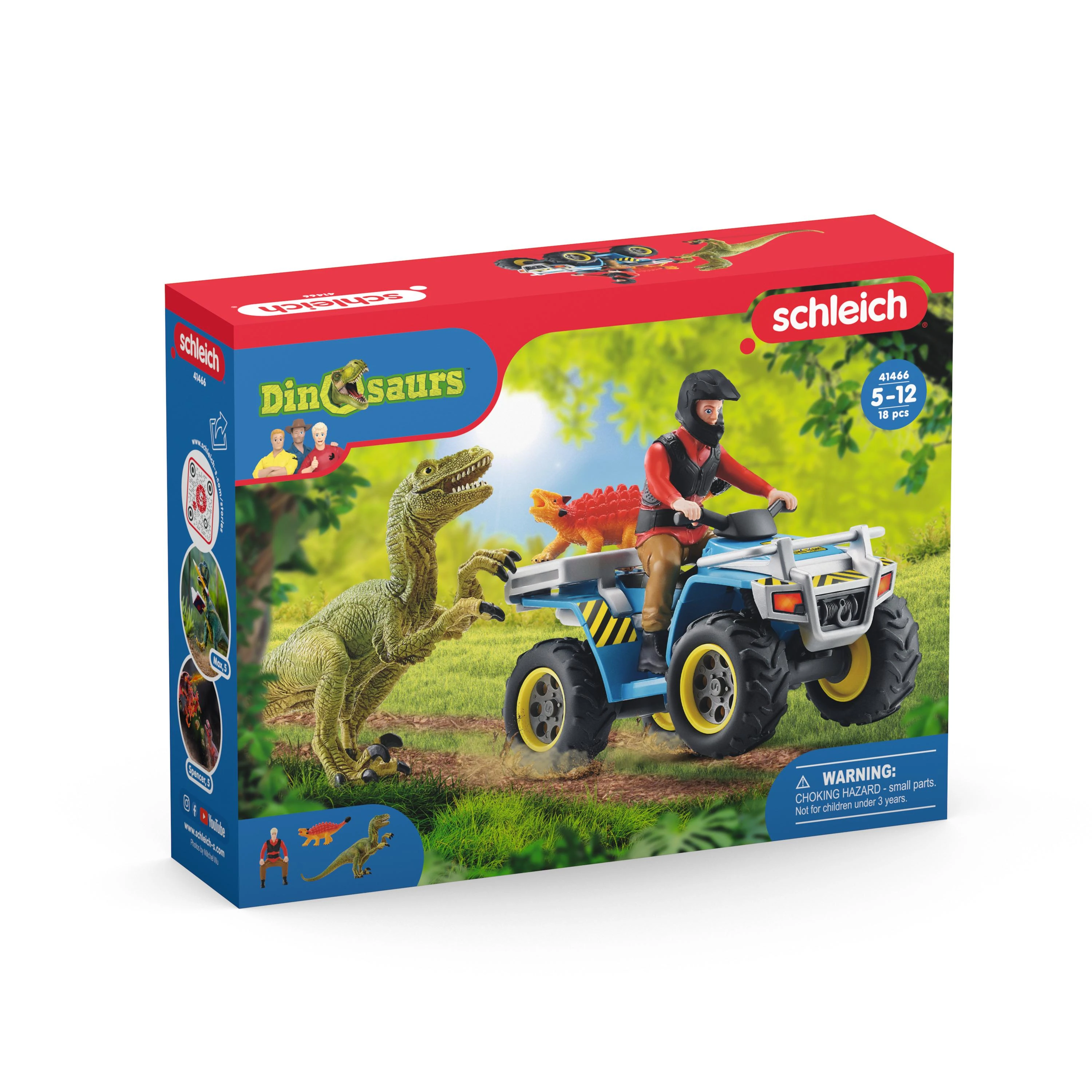 SCHLEICH „Dinosaurs“ Rinkinys - Pabėgimas Nuo Velociraptoriaus Keturračiu