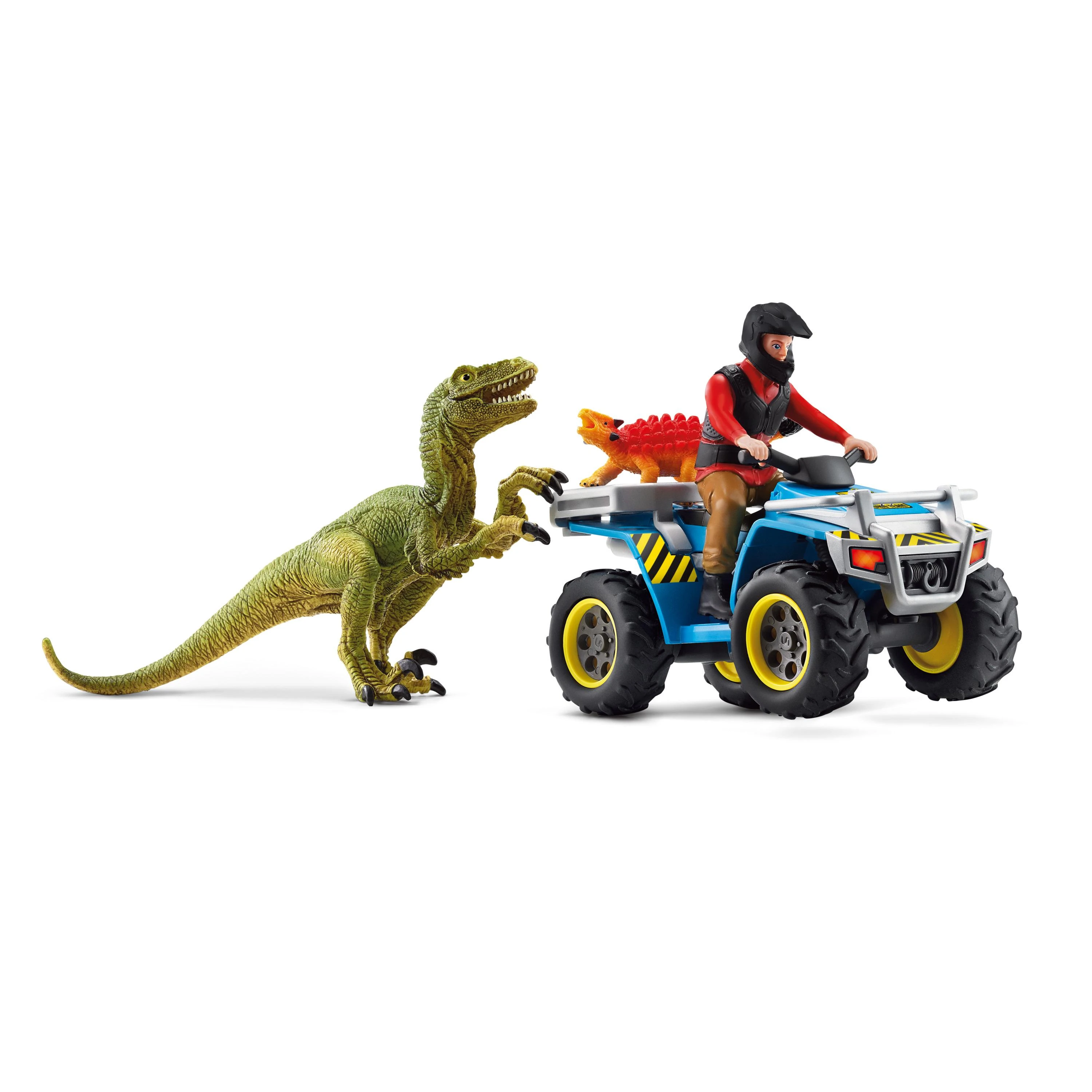 SCHLEICH „Dinosaurs“ Rinkinys - Pabėgimas Nuo Velociraptoriaus Keturračiu