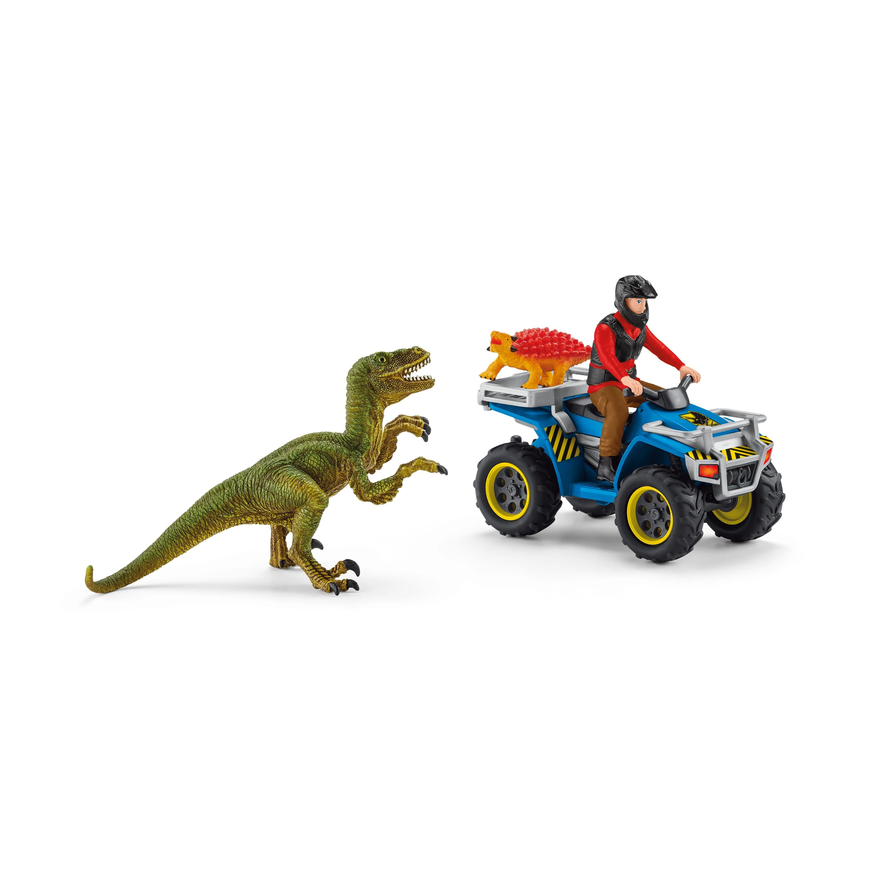 SCHLEICH „Dinosaurs“ Rinkinys - Pabėgimas Nuo Velociraptoriaus Keturračiu