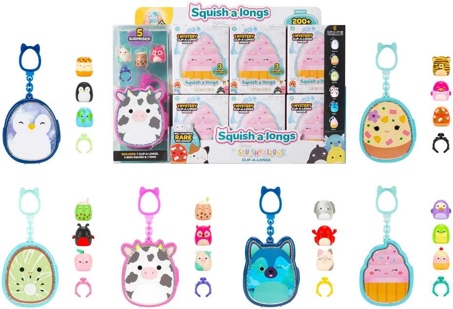 SQUISHMALLOWS CLIP-A-LONGS Herojai-siurprizai, 3 vnt., 2,5 cm