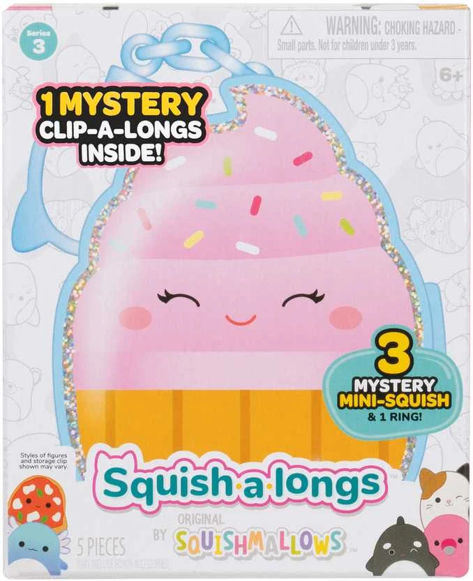 SQUISHMALLOWS CLIP-A-LONGS Herojai-siurprizai, 3 vnt., 2,5 cm