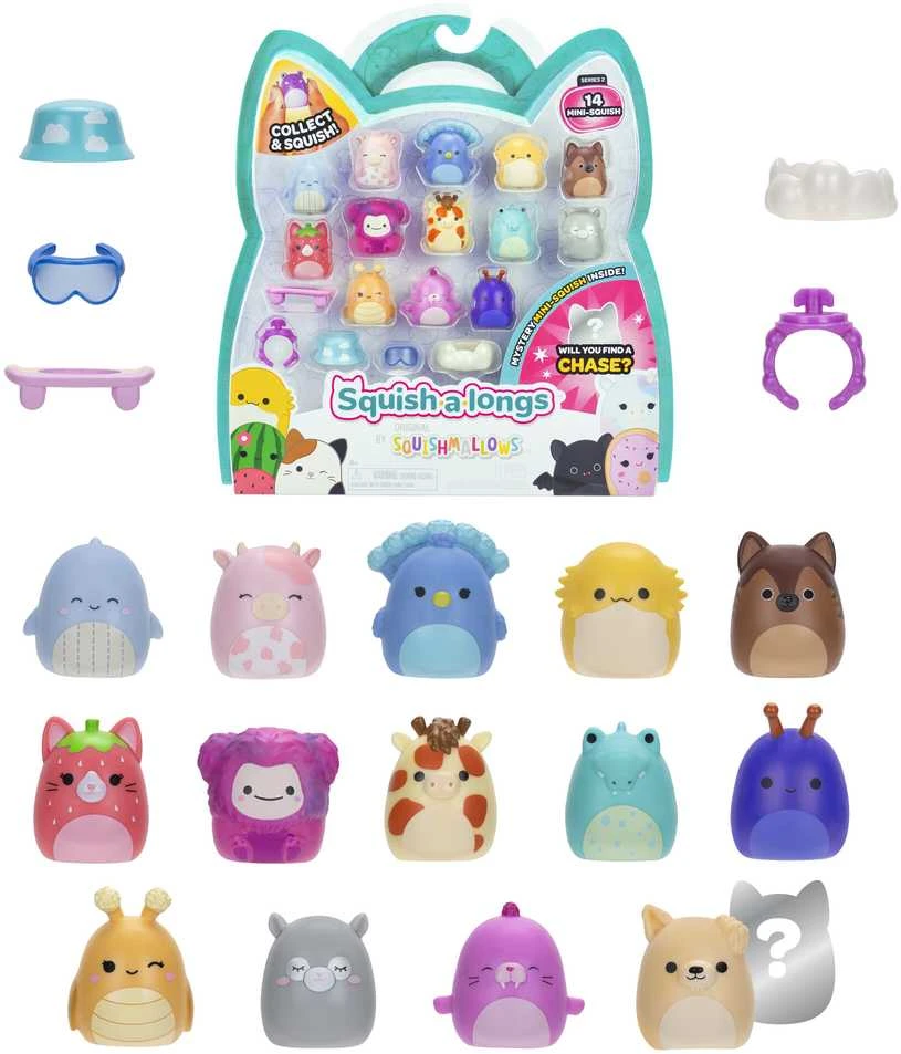 SQUISHMALLOWS SQUISH-A-LONGS Herojai, 14 vnt., 2,5 cm