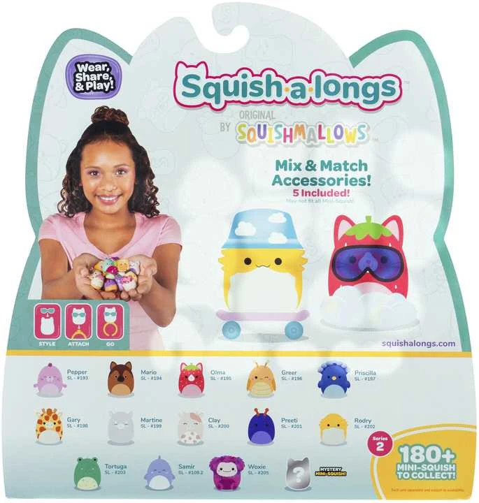 SQUISHMALLOWS SQUISH-A-LONGS Herojai, 14 vnt., 2,5 cm