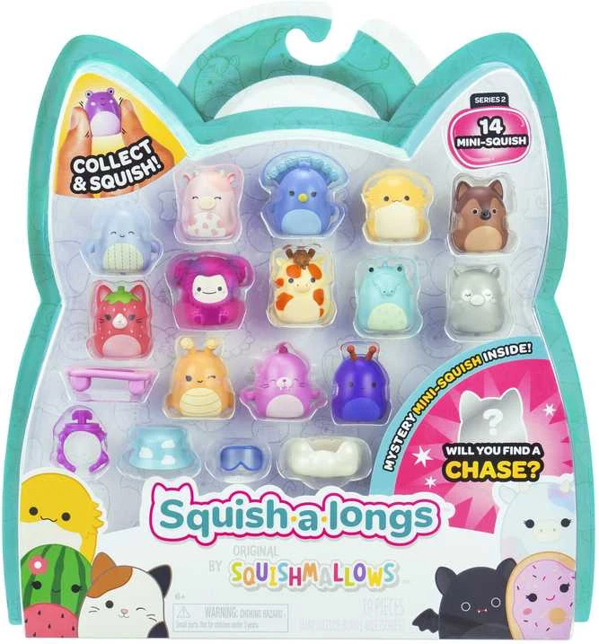 SQUISHMALLOWS SQUISH-A-LONGS Herojai, 14 vnt., 2,5 cm