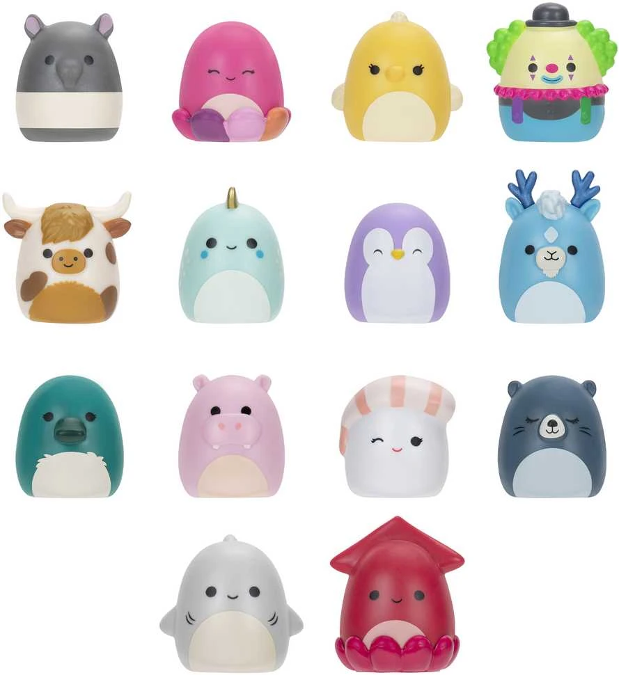 SQUISHMALLOWS SQUISH-A-LONGS Herojai, 14 vnt., 2,5 cm aprašymas - Prekės nuotrauka