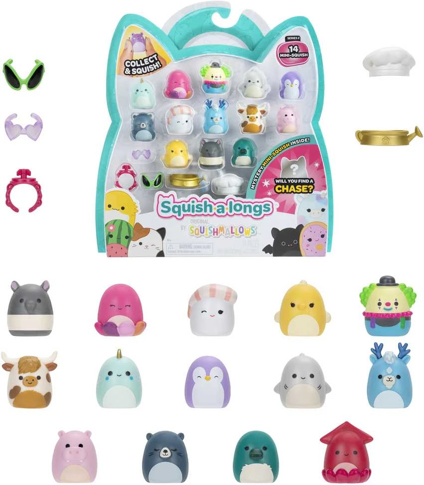SQUISHMALLOWS SQUISH-A-LONGS Herojai, 14 vnt., 2,5 cm